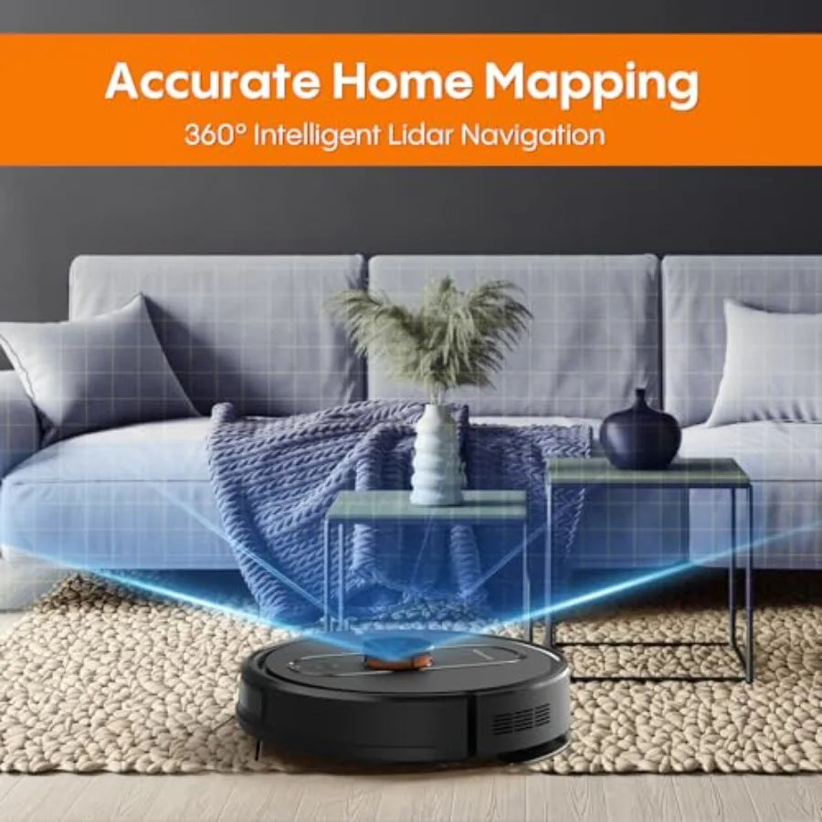 Robot Vacuum and Mop with Self-Emptying 5000Pa Robotic Vacuum with Mapping LiDAR Navigation 90-Day Hands-Free Cleaning Wi-Fi Ap