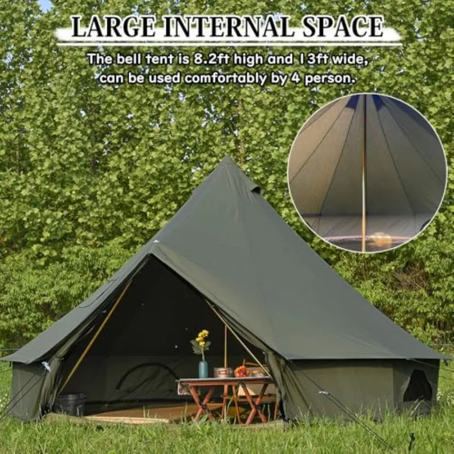 TOMOUNT Canvas Tent Bell Tent Yurt with Stove Jack Zipped Removable Floor for Glamping Truck Car Camping