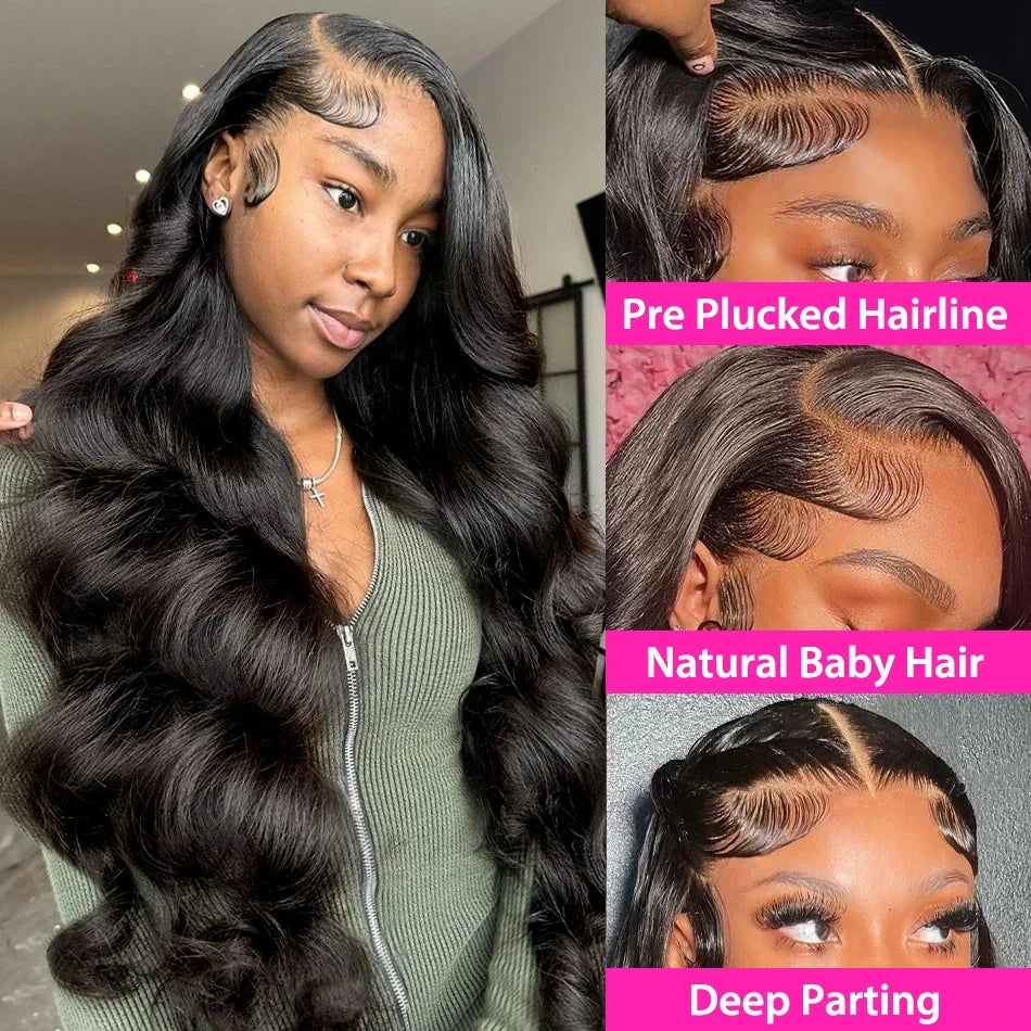 40 Inch 13x6 Body Wave Human Hair Frontal Wig 13x4 HD Lace Natural Black Front Wig Pre Plucked Human Hair Wigs For Black Women