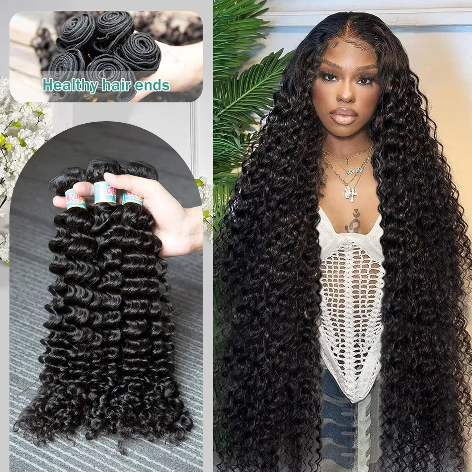 32 36 40 Inch Loose Deep Wave Human Hair Bundles Brazilian Remy Unprocessed Weaving Curly Hair Bundles 1 3 4 Extensions Deals