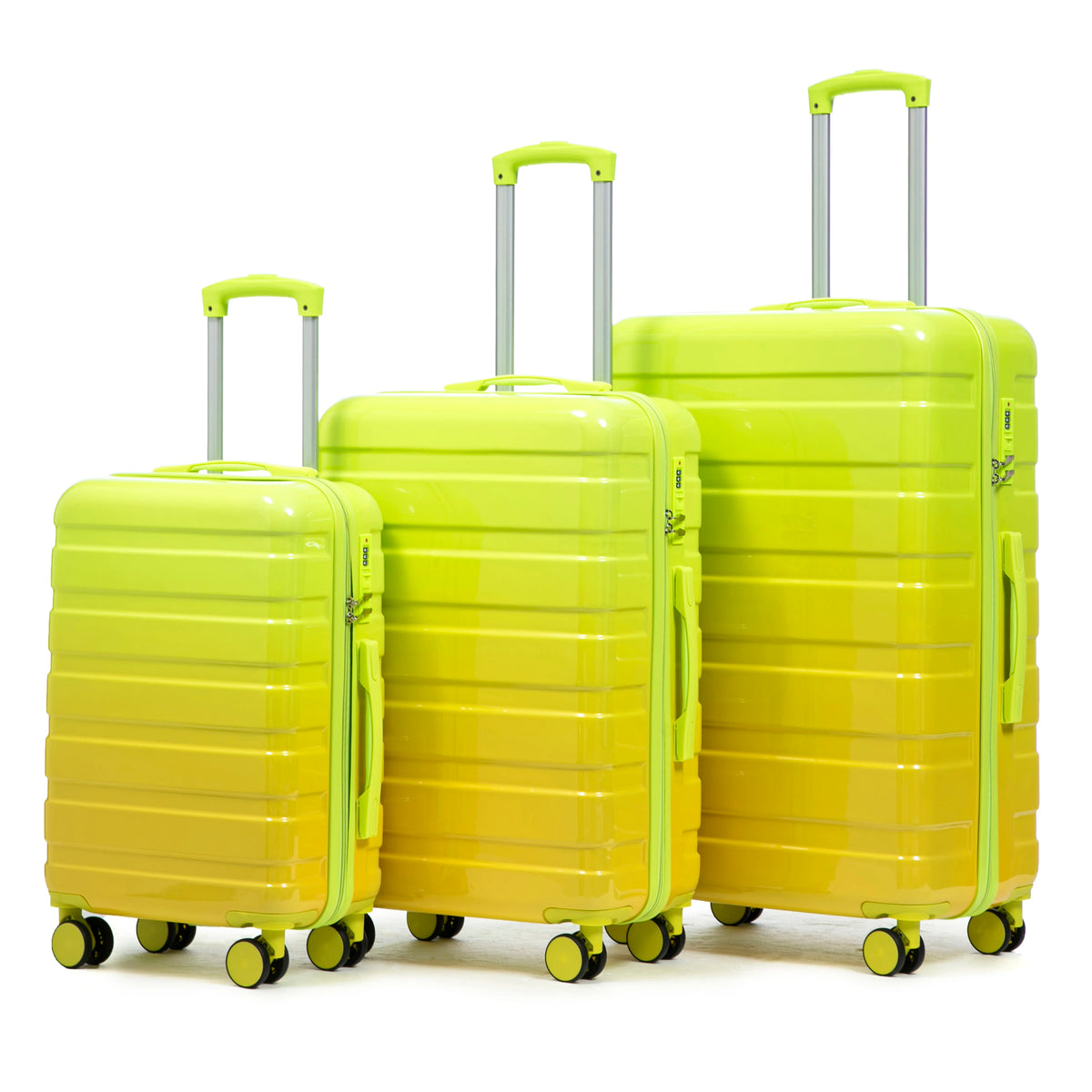 3-Piece Waterproof PC Spinner Luggage Set – 20/24/28" Carry-On Suitcase with Combination Lock Gradient Design Yellow+Green