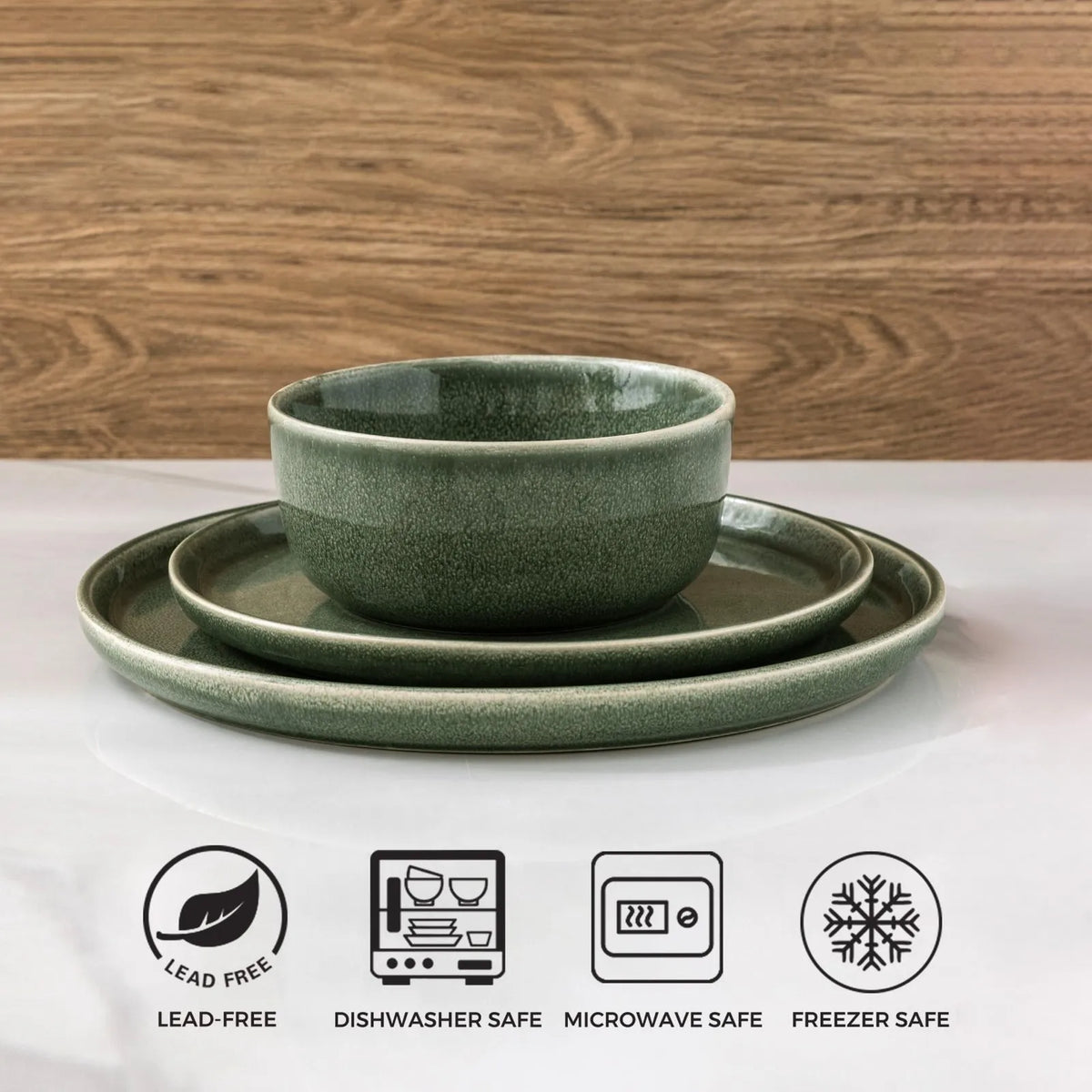 Ceramic Tableware SetStoneware Dinnerware Set Round Reactive Glaze Ceramic Plates Bowls Modern Tableware for Family Dining