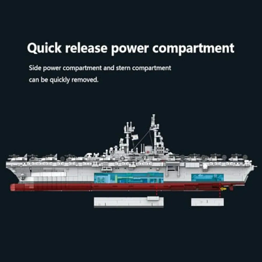 M7024 US Navy Warship Building Brick Set 1:300 Military Series Wasp-Class Amphibious Assault Ship 5220 Pieces Aircraft Carrier