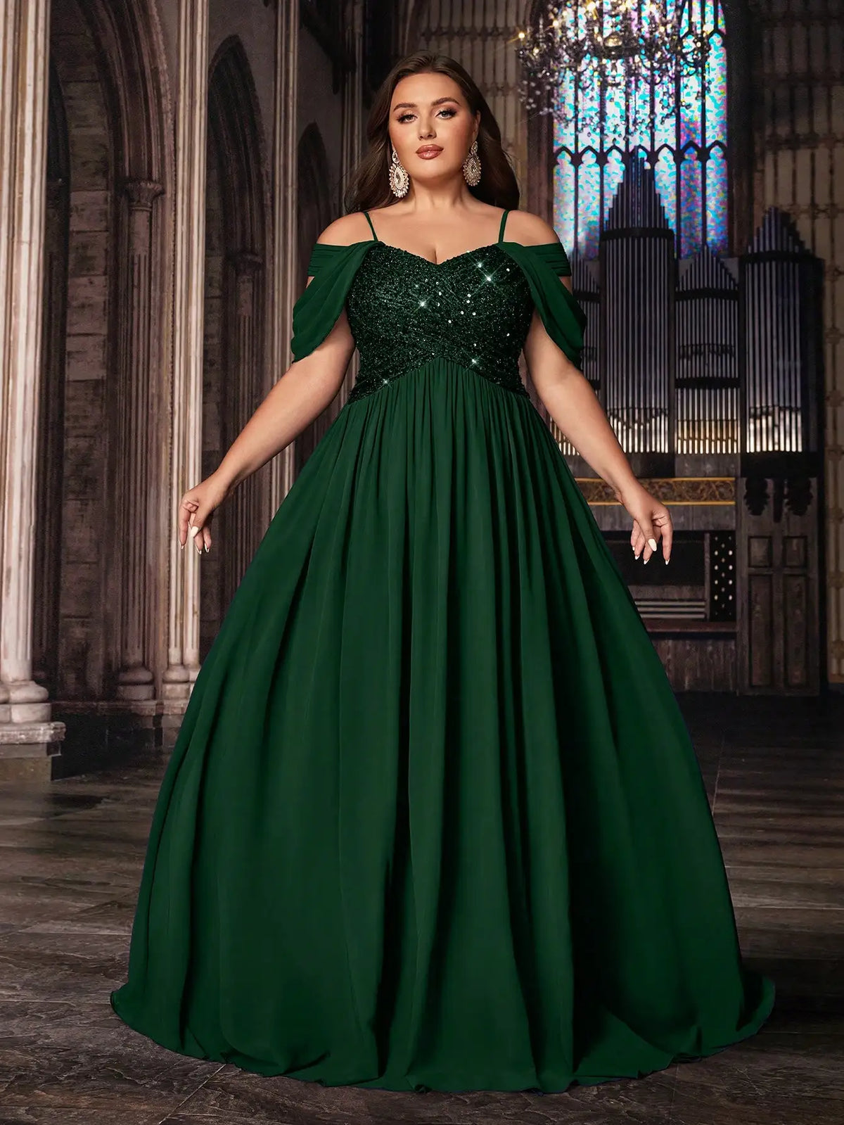 Navy Blue Plus Size Formal Evening Gown With Sequins Off Shoulder Floor Length