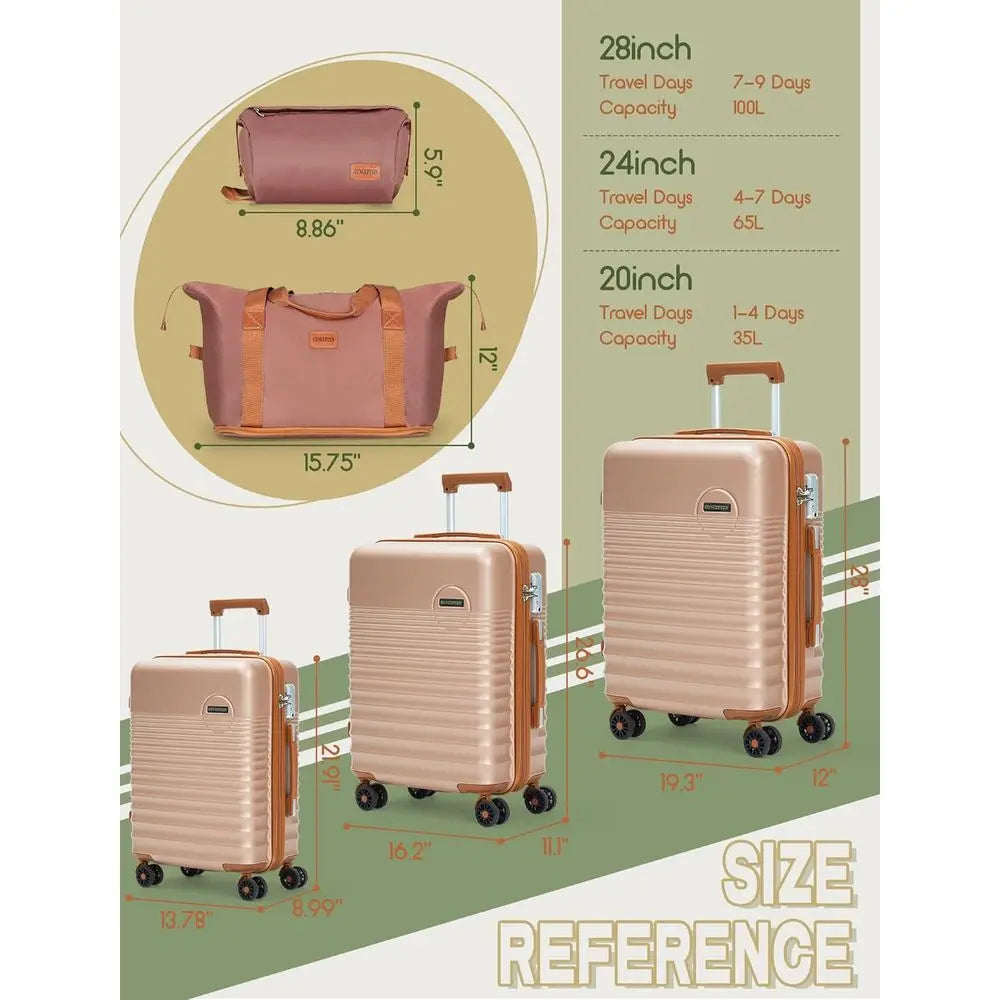 5-Piece Hardshell Luggage Set with Wheels, ABS Carry-On Suitcases, TSA Lock for Travel