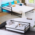 Metal Daybed with Up Trundle Bed Twin, Sofa Daybed with Charging Station, LED Lights, Heavy Duty Steel Slats, Pull Out Trundle,