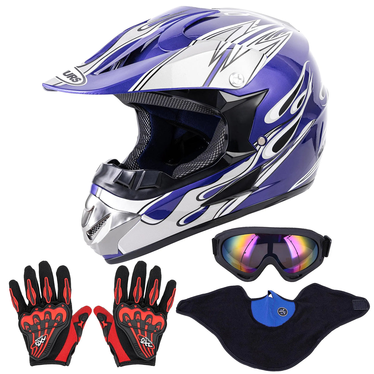 Motocross Full Face Helmet Adult Dirt Bike UTV Off-Road Helmet Goggles Gloves and Face Mask Matte Black Motorcycle Accessories
