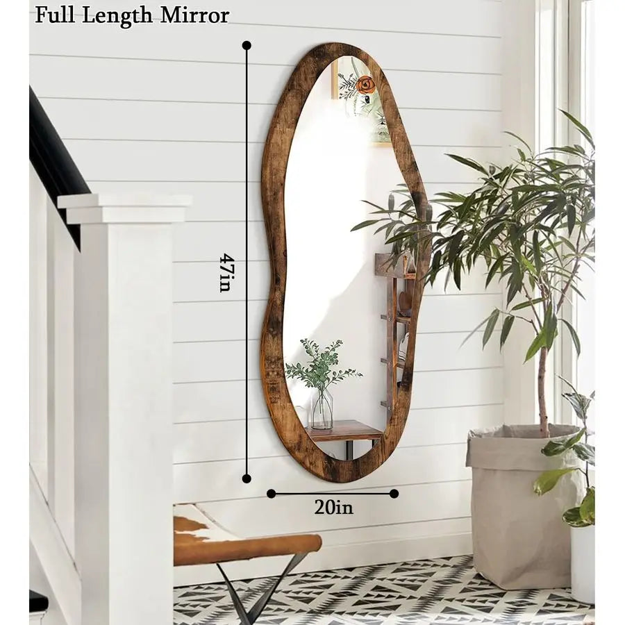 Large Mirrors with Wood Framed 47x20 Vintage Irregular Wall Mirror Full Length Asymmetrical for Bathroom Bedroom Living Room Ent