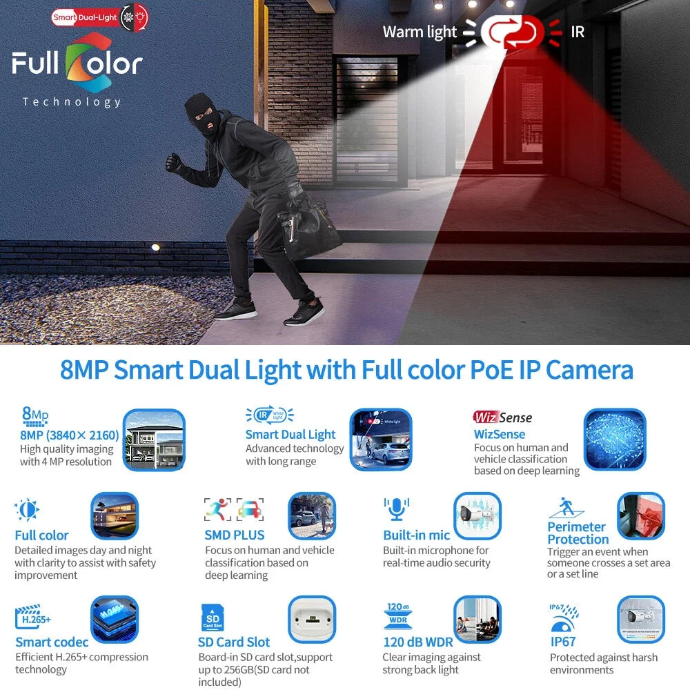 Dahua IPC-HFW2849S-S-IL 8MP Smart Dual Light Fixed-focal Bullet WizSense Network Camera
