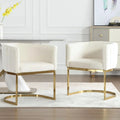 Pair of Velvet Dining Chairs, Gold Metal Legs, Cream White Upholstery for Kitchen or Dining Area