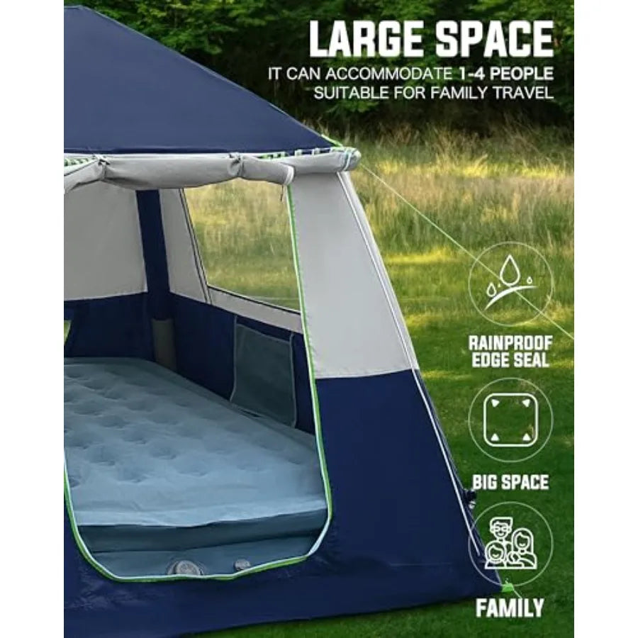 Inflatable Tents for Camping, Portable 4 Person Blow Up Air Tent, Waterproof Windproof Easy Setup Large Family Tent with 2 Doors