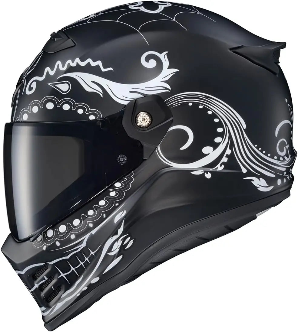 Covert FX Full Face Adult Motorcycle Helmet Street Fighter Style-Bluetooth Ready Speaker Pockets DOT ECE El Malo (White/Matte Bl