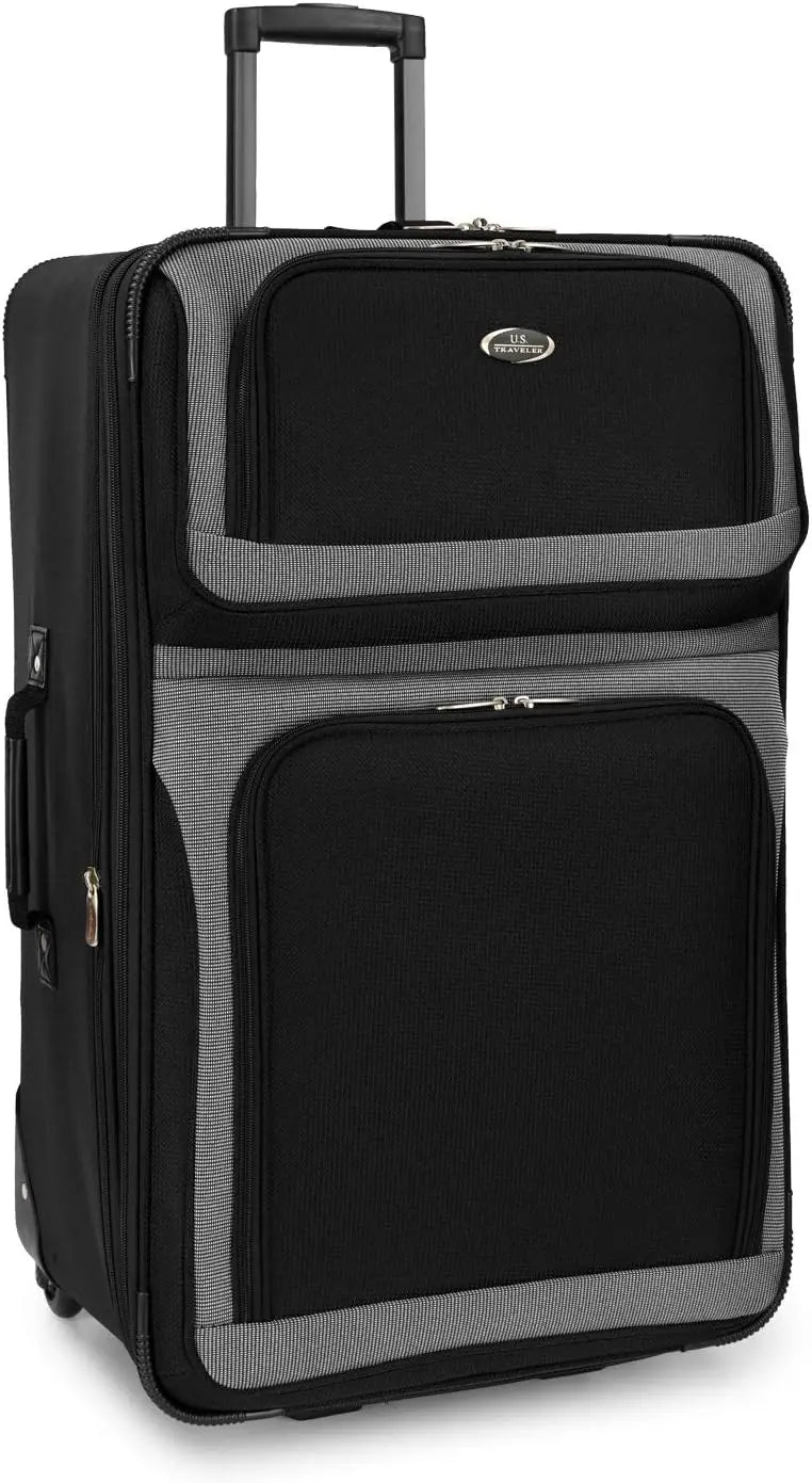 Lightweight Expandable Rolling Luggage Set, Black, 4-Piece with Durable Fabric and Smooth Wheels