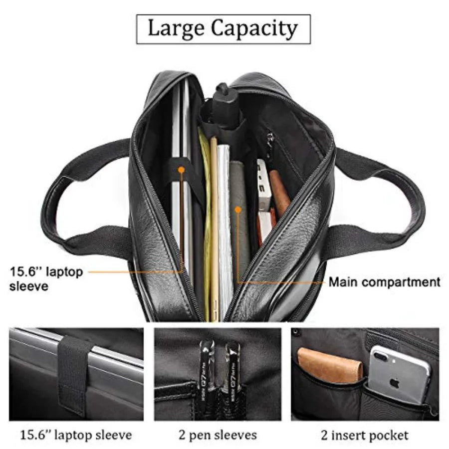 Augus Leather Laptop Briefcase for Men Waterproof Travel Messenger Duffle Bags 15.6 Inch Laptop Bag Brown Premium Leather Durab