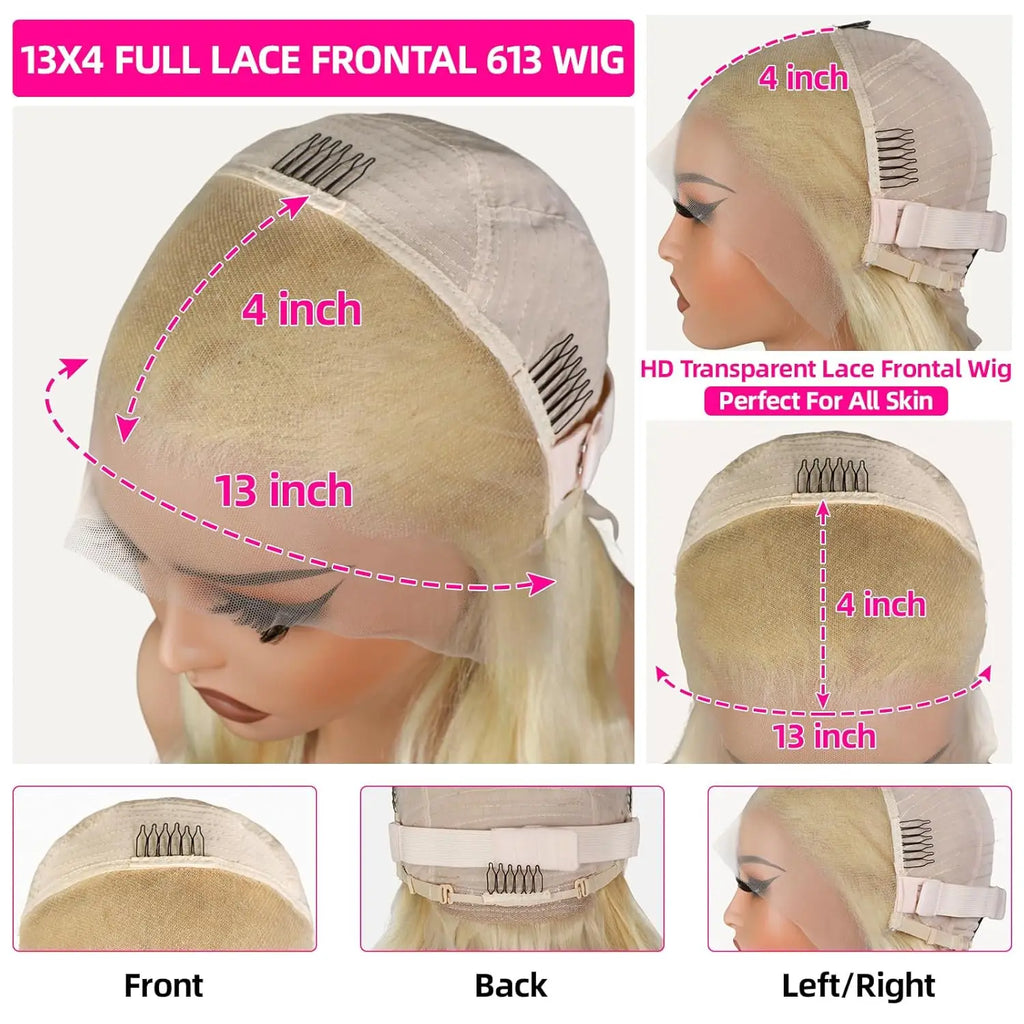 Lemoda 613 13x4 Full Lace Frontal Human Hair Wig 200 Density Body Wave HD Transparent Lace Wig Pre Plucked 15A Virgin Blonde