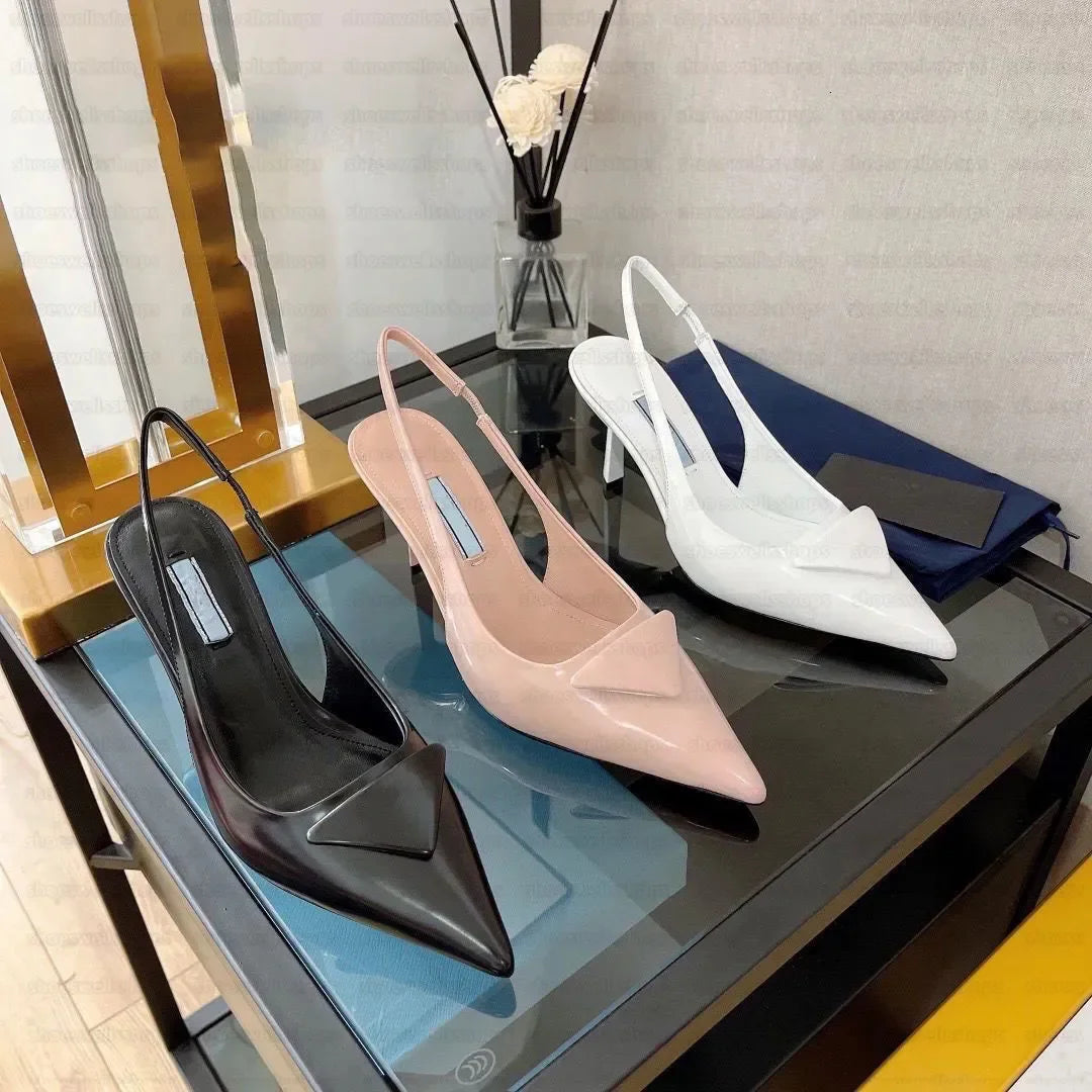 shoe designer woman heel slingbacks high heels loafers womens Sandals ballet flat Dress Shoes 7.5CM heels Black Brushed leather