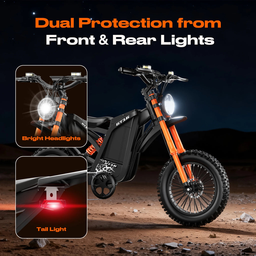 1500W Powerful GT16 Electric Motorcycle, 48V 25AH Removable Battery 65 Miles Range, 35MPH All-Terrain E-Bike for Adults,Off-Road