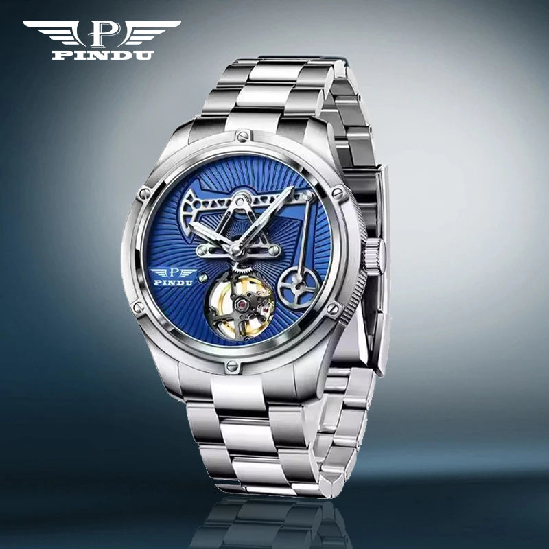 PINDU Design New Oil Well Mechanical Watch Men Miyata 8215 Movement Sapphire Mirror Waterproof Business Mechanical Wristwatches
