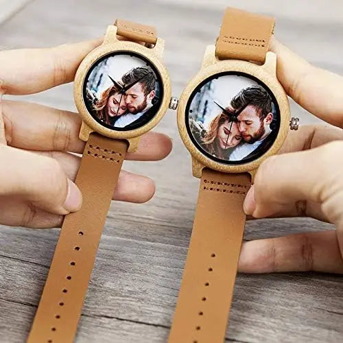 Creative UV Printed Bamboo Watch for Men and Women, Personalized Photo Design