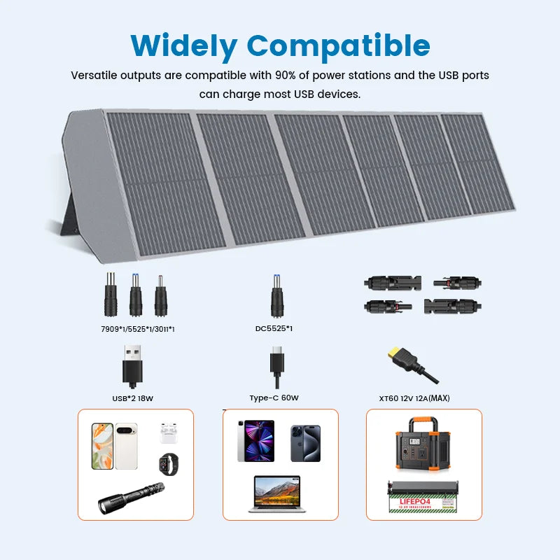 Ctolity 100W 200W Portable Solar Panel, with PD Box Charger, XT60 USB Port, Balcony Photovoltaic, for Camping Power Energy