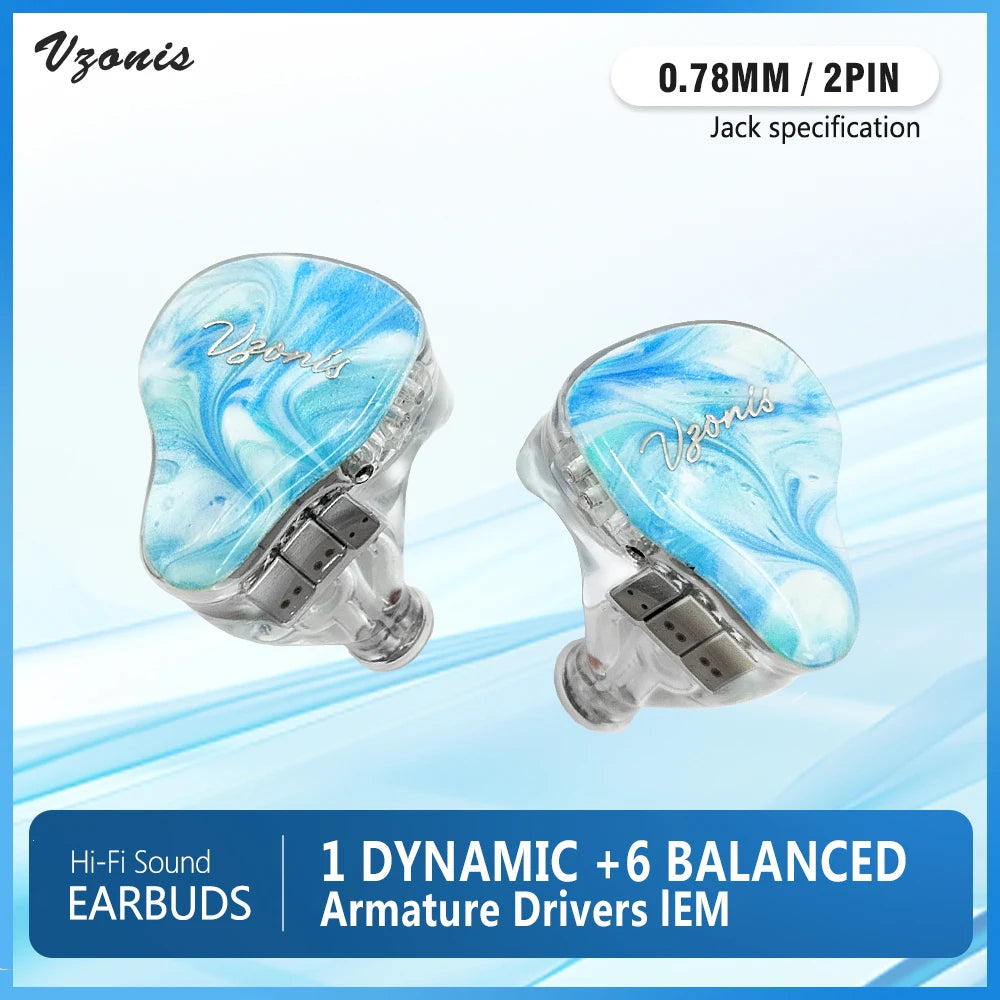Vzonis VP07 Resin HiFi earphones in ear 7 Drivers unit IEM Earbuds high-resolution monitoring fever music Headset Fashion blue