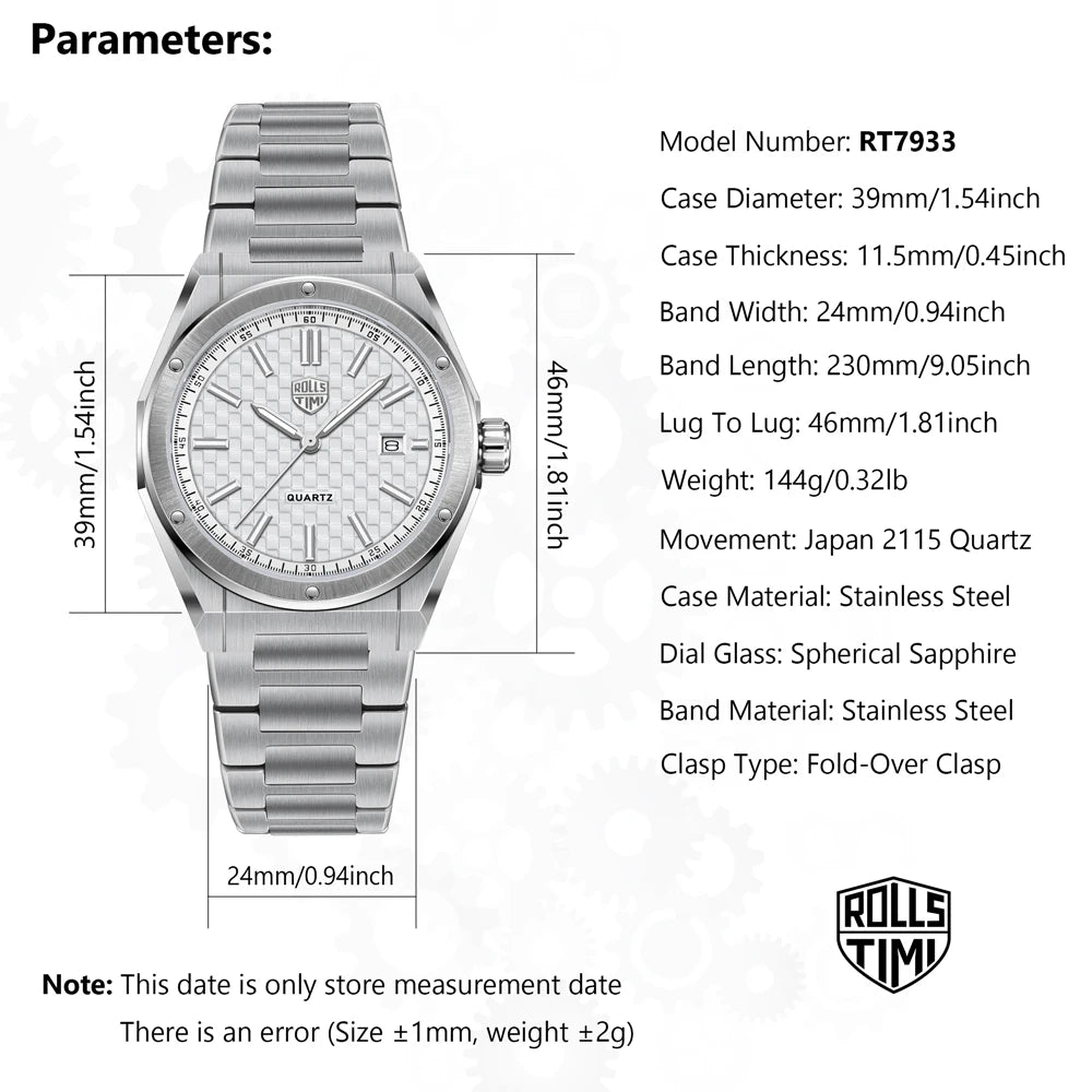 2026 New RollsTimi Men's Quartz Watches Top Brand Luxury Man Sports Watch For Men AR Sapphire Mirror Stainless Steel Waterproof