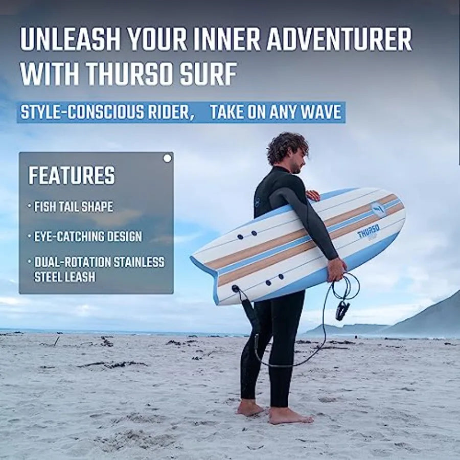 Lancer 5'10'' Soft Top Foam Surfboard Fish Surf board for and Adults Includes Twin Fins Double Swivel Leash EPS Core IXPE Deck