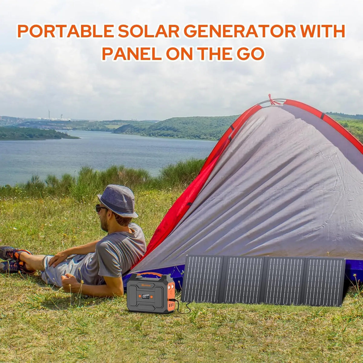 Portable Power Station with Foldable 40W Solar Panel, 100W Solar Powered Generator with Panels, AC Outlet Camping Solar Power Ba