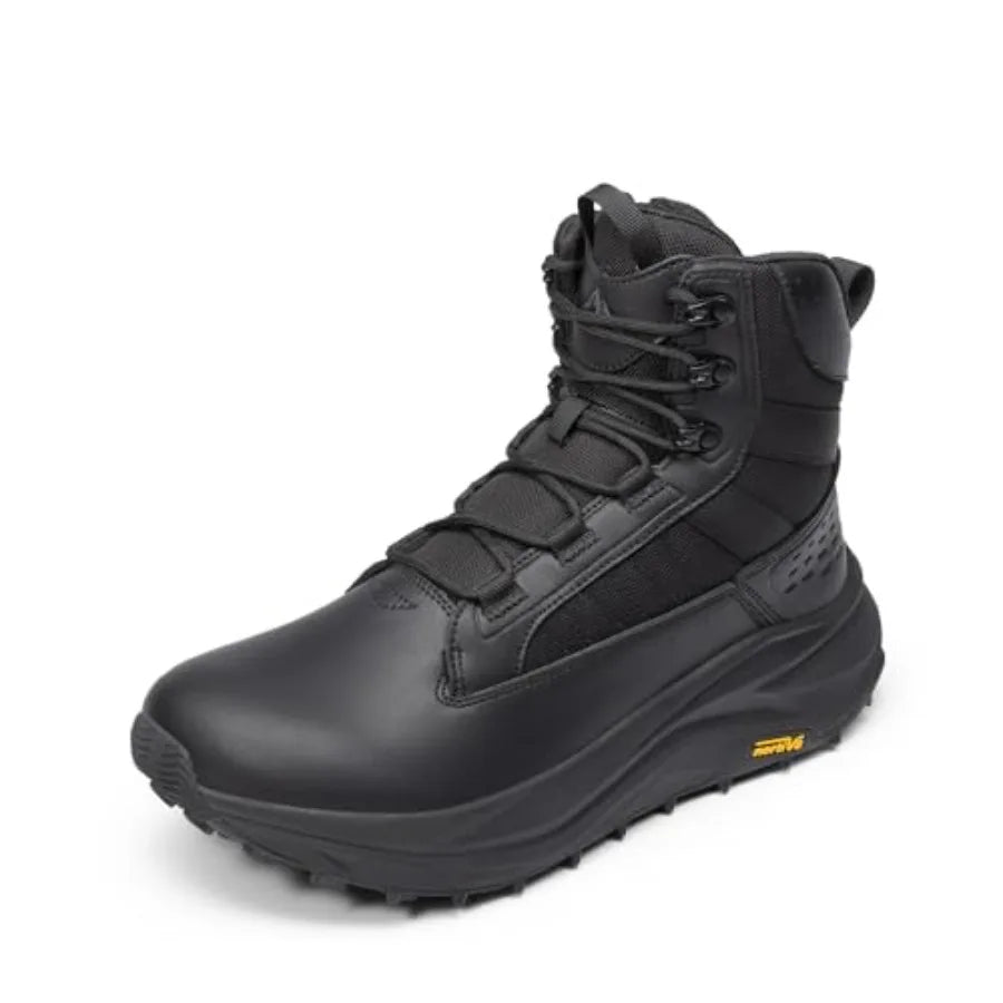 NORTIV Men's Wide Toe Box Work Military Tactical Boots Barefoot Hiking Low Drop Leather Side Zipper Motorcycle Combat Boots Pik