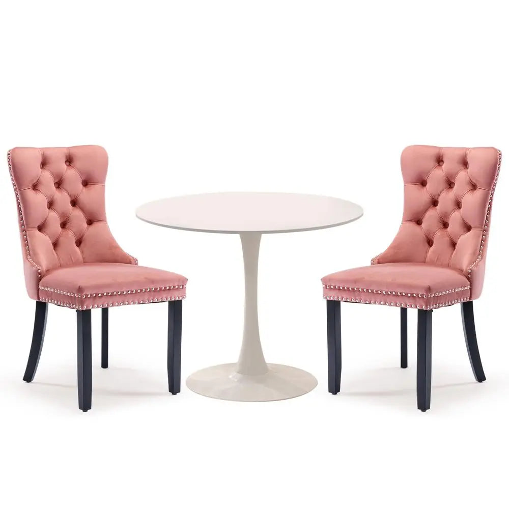 Dining Sets, 31.5 Round Dining Table Set with 2 Velvet Upholstered Dining Chairs,Wooden Legs Design for Kitchen Dining Room Apar