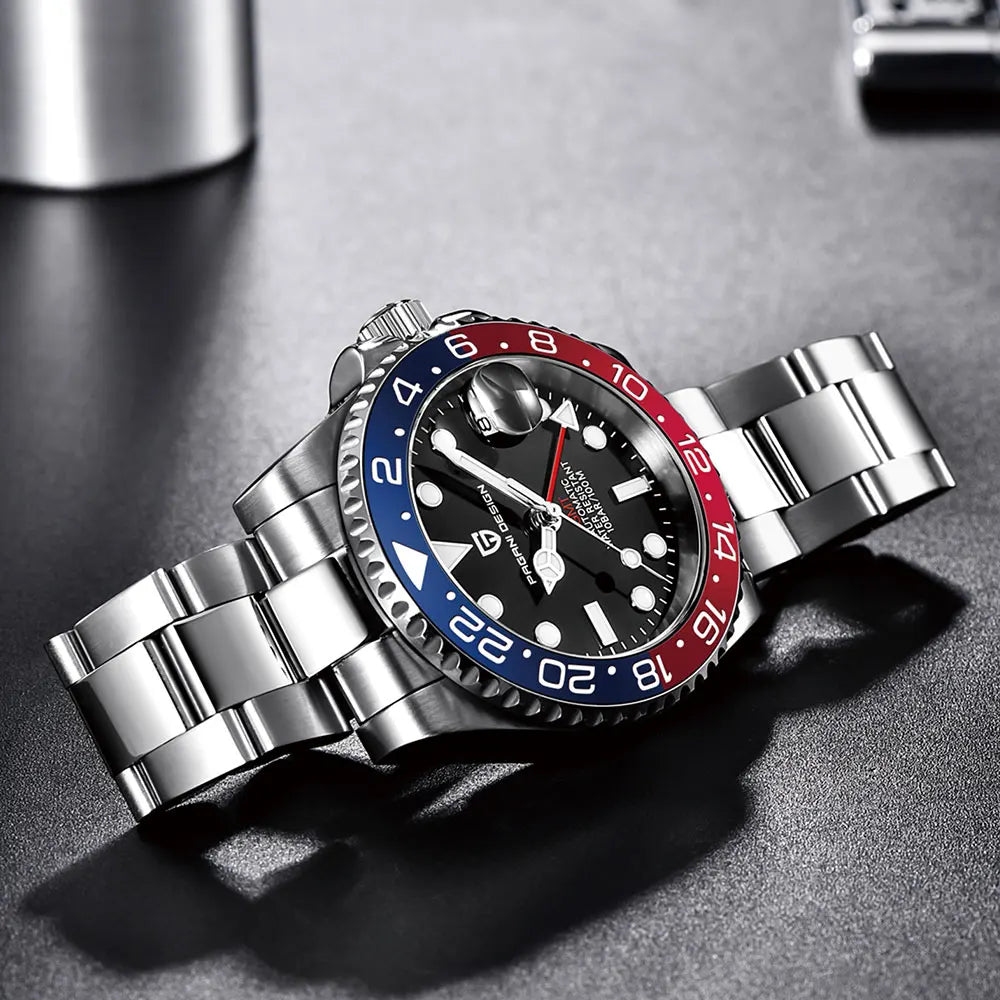 New PD-1662 PAGANI DESIGN GMT Automatic Wristwatch Stainless Steel 100M Waterproof Men Watch Top Brand 40mm Mechanical Watch Men