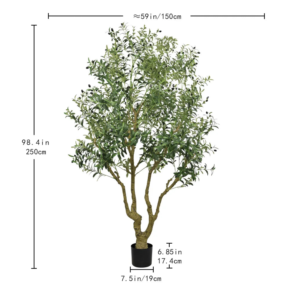 8FT Tall Artificial Olive Tree-Large Faux Potted Tree with Natural Trunk and Lifelike Olive Leaves and Fruit,Decorative Plant