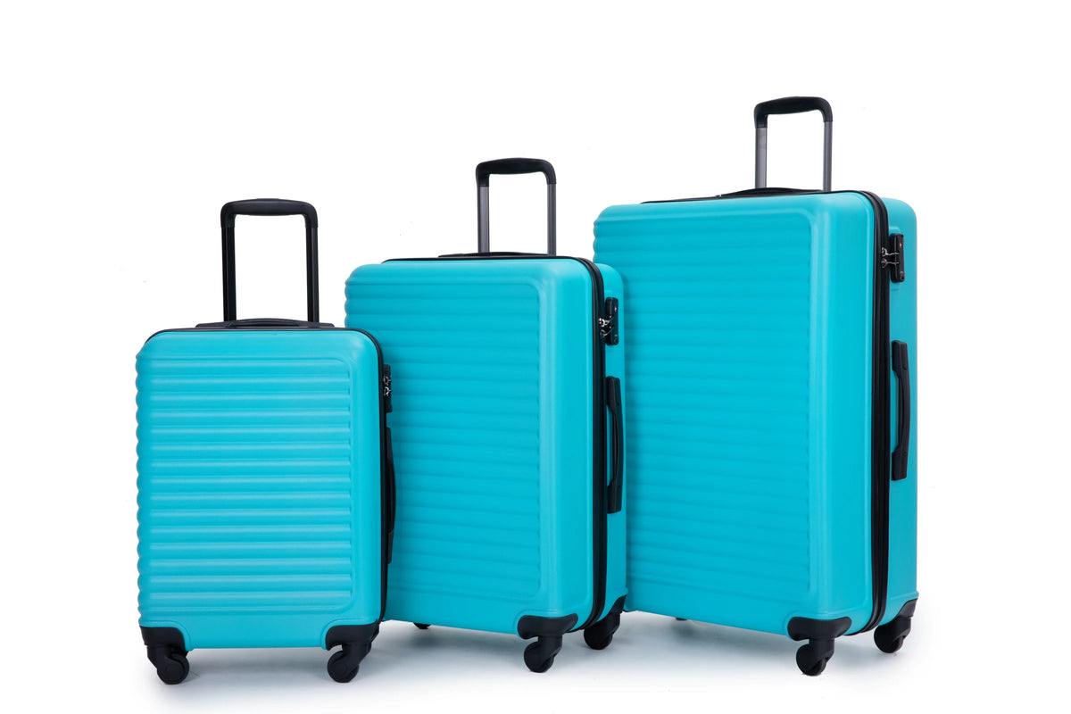 3 Piece Luggage Sets ABS Lightweight Suitcase with Two Hooks, Spinner Wheels, TSA Lock, (20/24/28) Turquoise  luggage travel bag