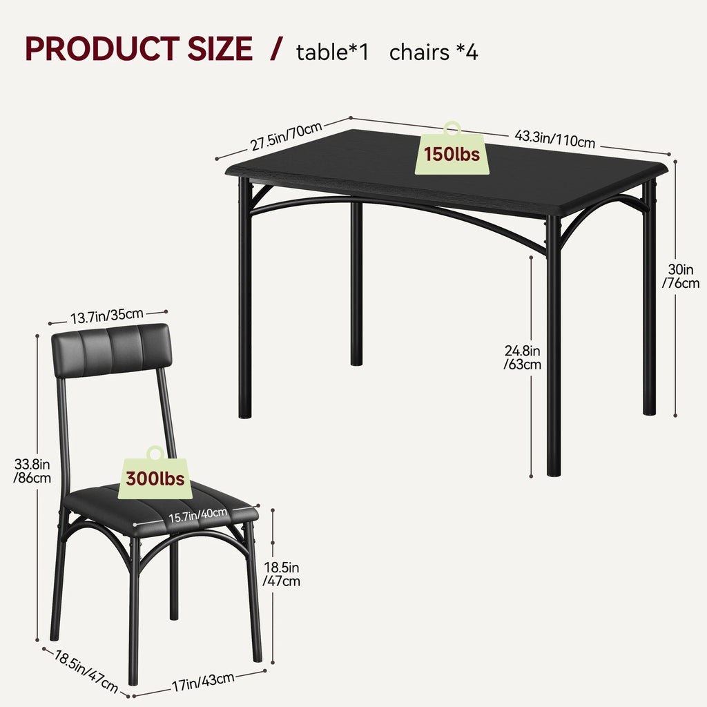 5-Piece Dining Table Set for 4, Modern Wood Kitchen Table with 4 Upholstered Chairs, Square Dinette Set for Apartment, Breakfast