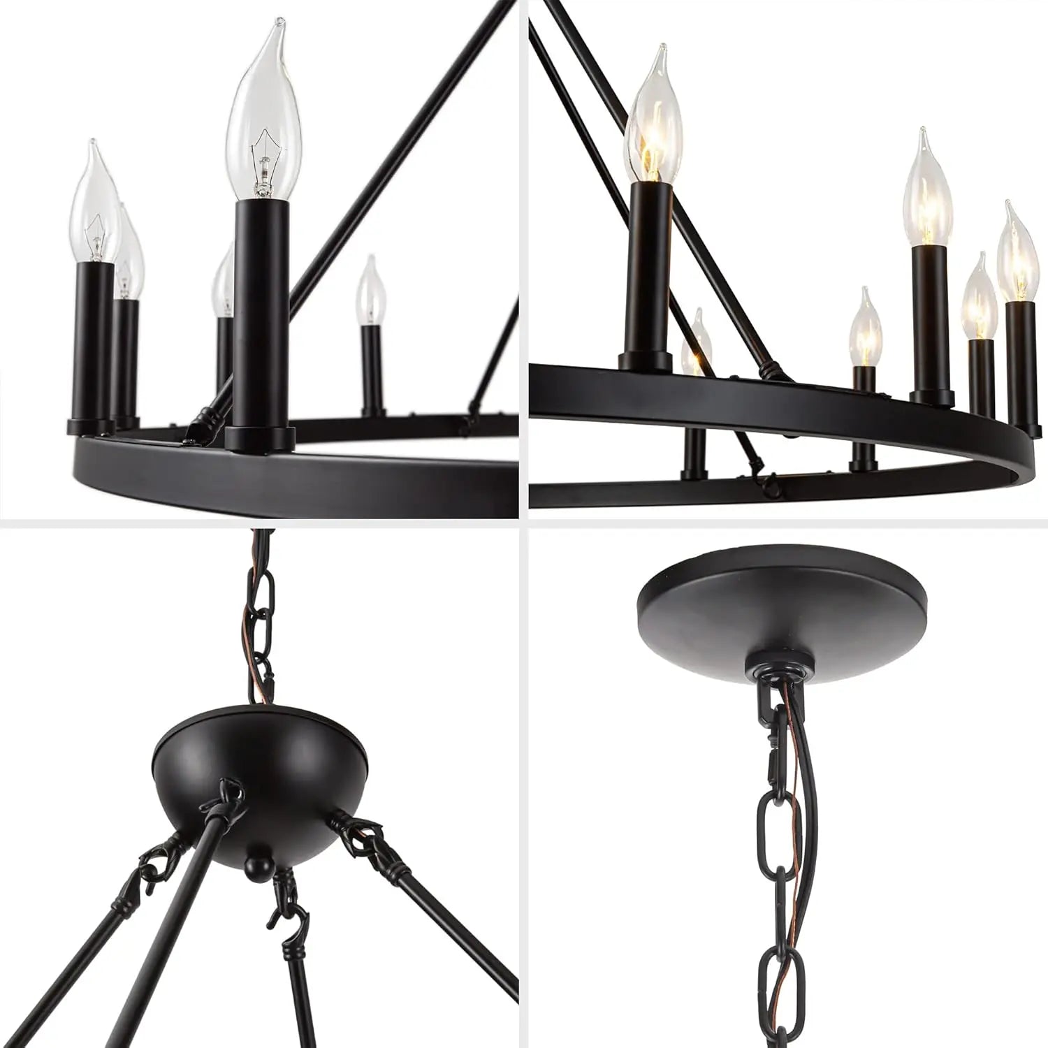 16-Light Black Wagon Wheel Chandelier Large Farmhouse Chandelier, Round Rustic Lighting, Farmhouse Light Fixture
