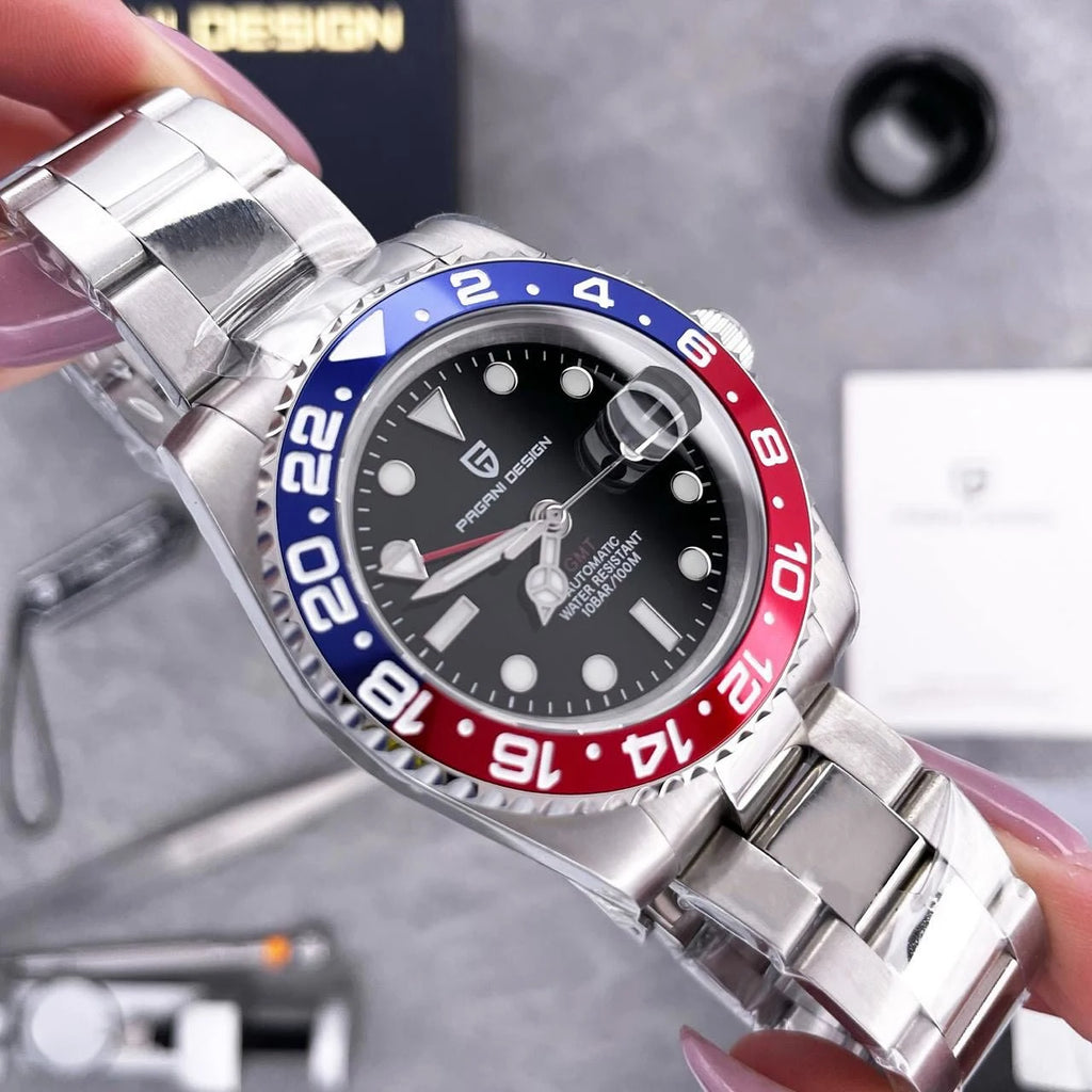 PAGANI DESIGN Luxury Unidirectional Rotating Watch Mechanical Automatic Watch Stainless Steel Diving Watch Luminous Sports Watch