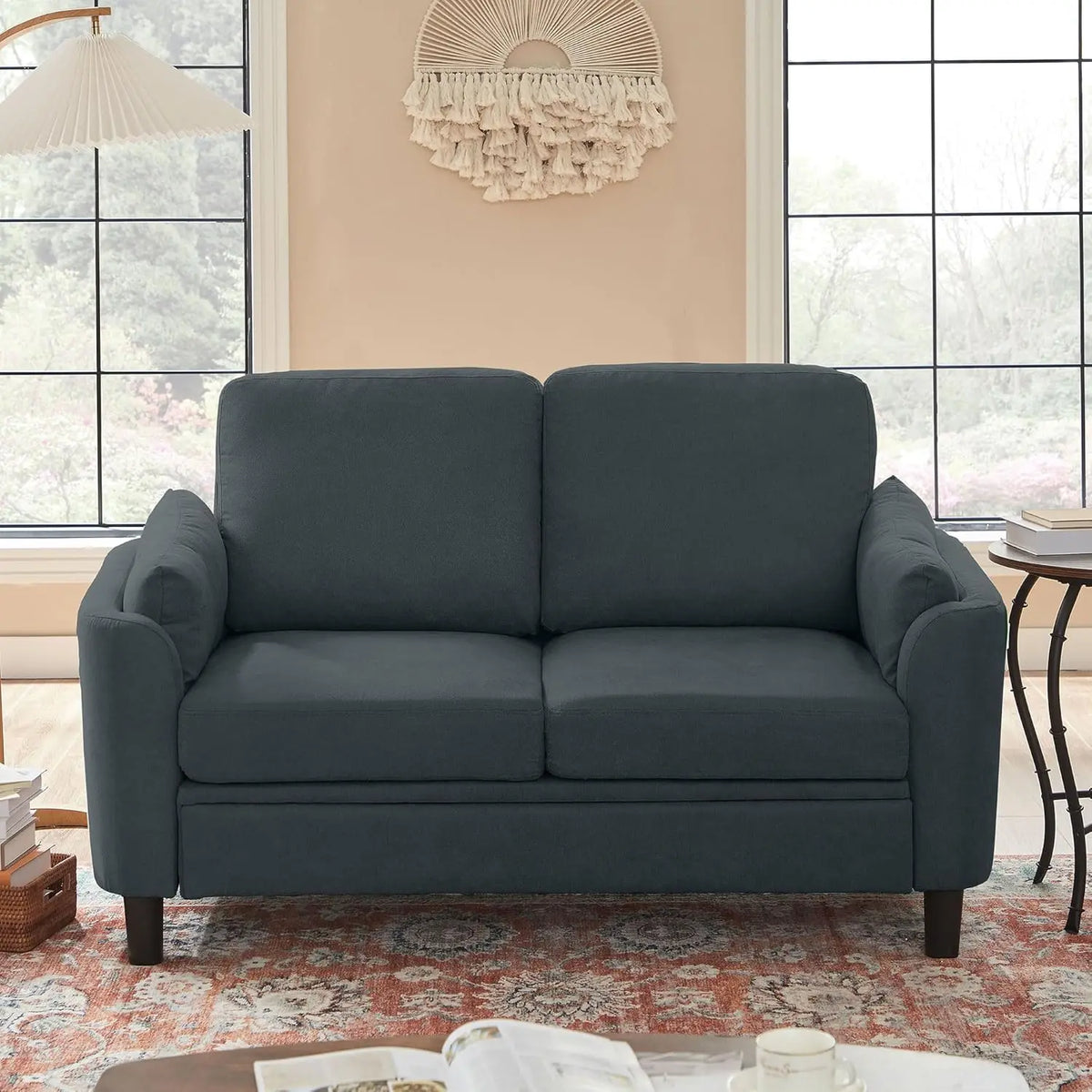 50" Mid-Century Fabric Loveseat Tufted Back Wood Legs 2-Seater Living Room Small Space Grey, Customized