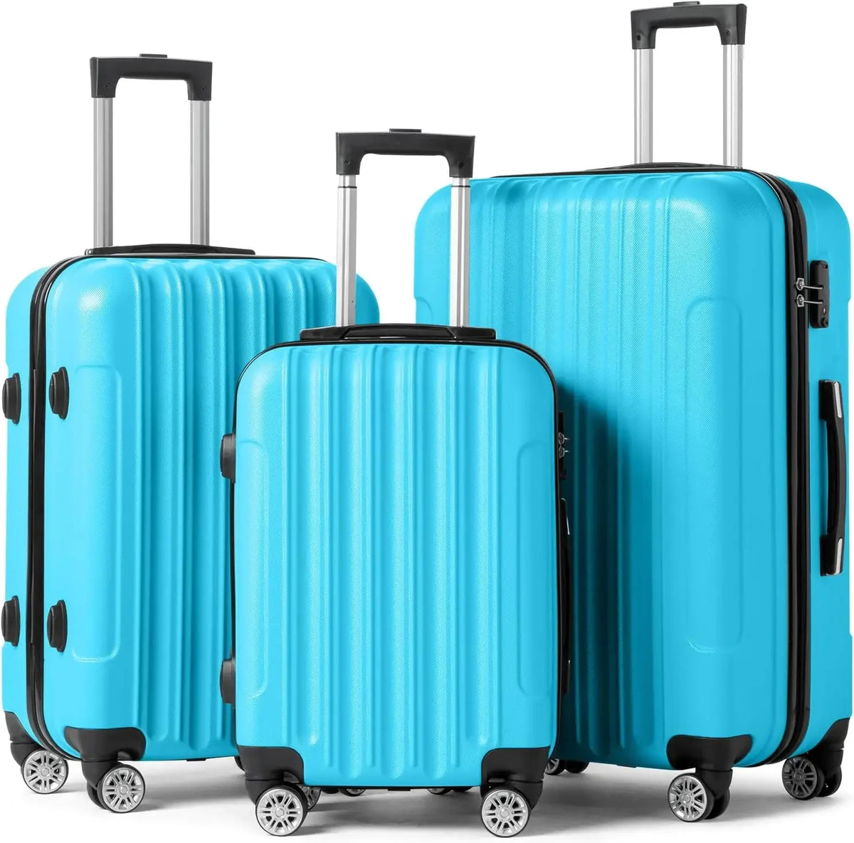 Set of 3 Hardside Carry on Suitcase Sets with Spinner Wheels & TSA lock, Portable Lightweight ABS Luggages for Travel, Business