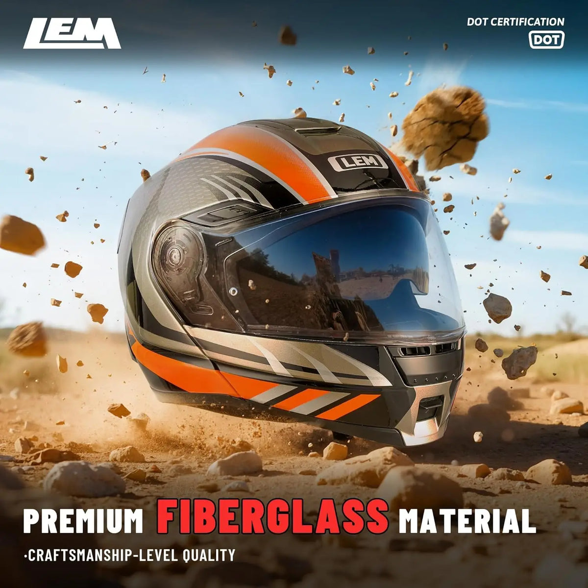 Modular Motorcycle Helmets Fiberglass Full Face Motorcycle Helmet Flip Up for Touring DOT Certified Release Sun Visor Removable