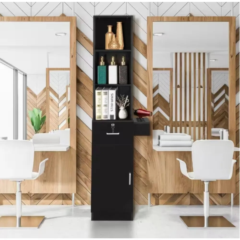 Locking Wall Mount Barber Salon Station, Hair Salon Storage Cabinet Beauty Salon Stations