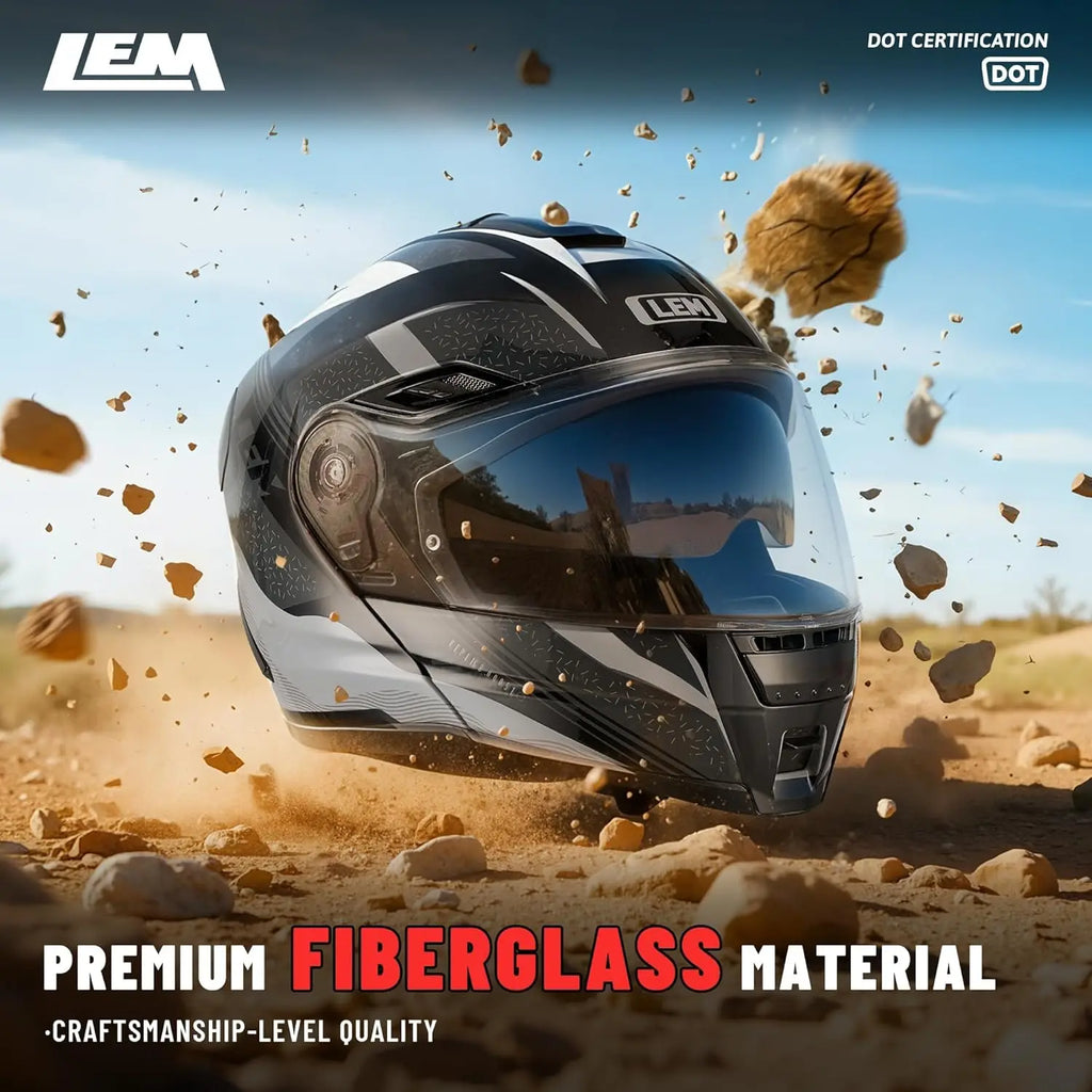 Modular Motorcycle Helmets Fiberglass Full Face Motorcycle Helmet Flip Up for Touring DOT Certified Release Sun Visor Removable