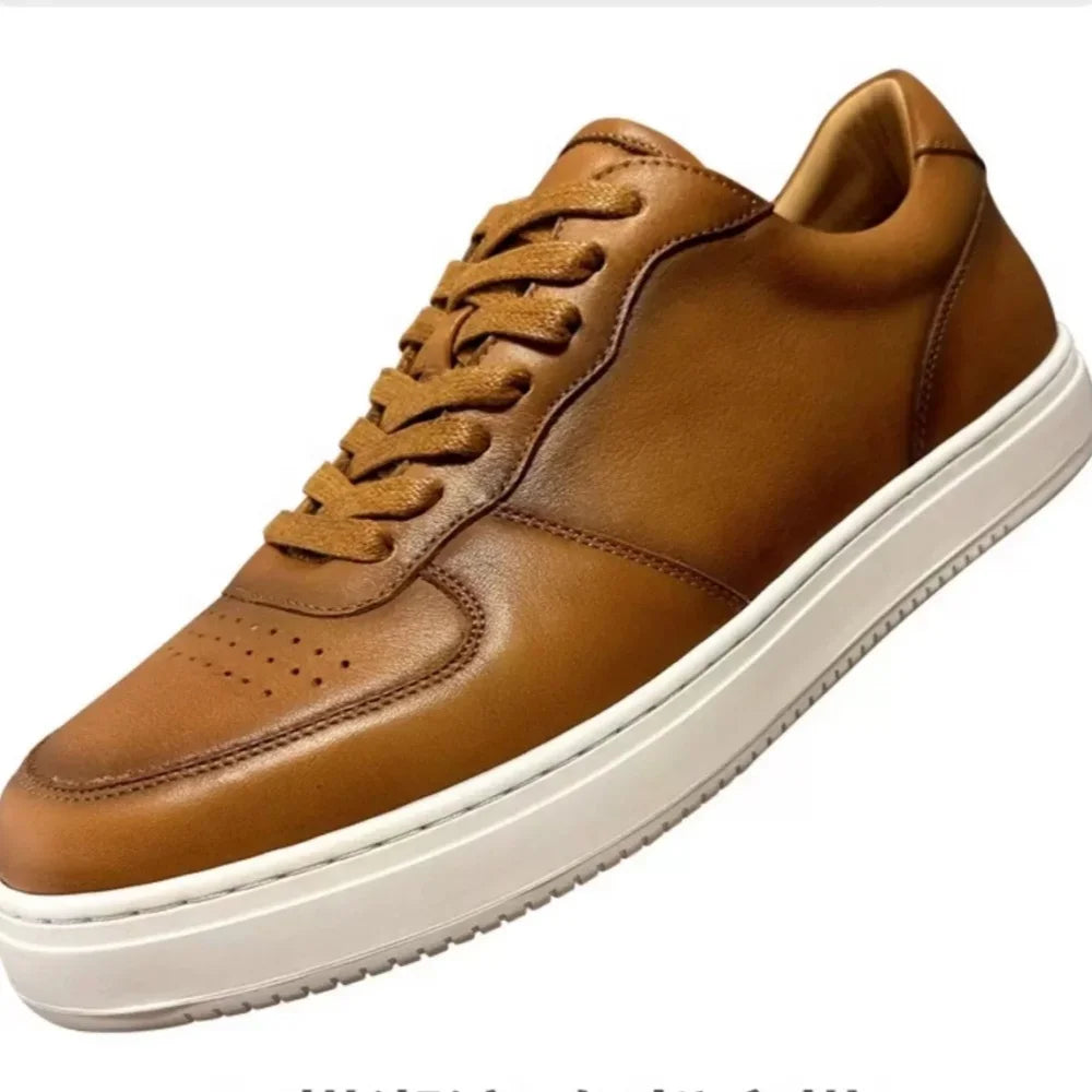Men's Trendy Sneakers: Comfortable White Genuine Cowhide High-Top & Low-Top Casual Shoes