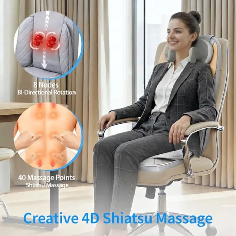 Shiatsu Neck and Back Massager with Heat 4D Kneading for Pain Relief Deep Tissue Back Massager for Chair Massage Chair Pad for
