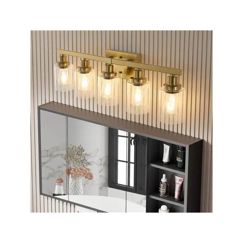 Modern 5-Light Vanity Light Fixture with Clear Glass Shades, Iron Metal Design for Bathroom Mirror and Dressing Table, Bulbs