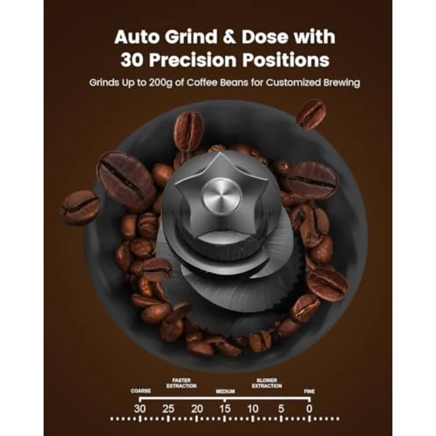 20 Bar Espresso Machine with Built-in Anti-Clog Coffee Grinder for Lattes White Espresso Maker with Milk Steam Wand Frother Tam