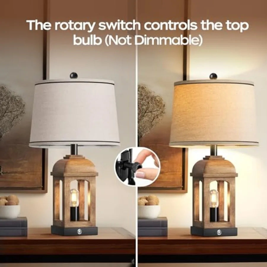 Table Lamp for Living Room Farmhouse Lamps with USB A+C and Nightlight 26" Rustic Bedside Lamps with 3-Way Dimmable Touch Contr