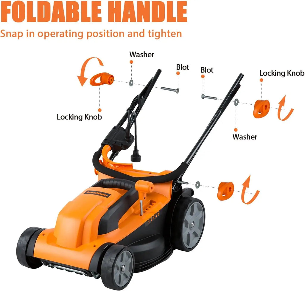 15-Inch Electric Corded Lawn Mower with 11AMP Power, 5 Cutting Heights, and Lightweight Design