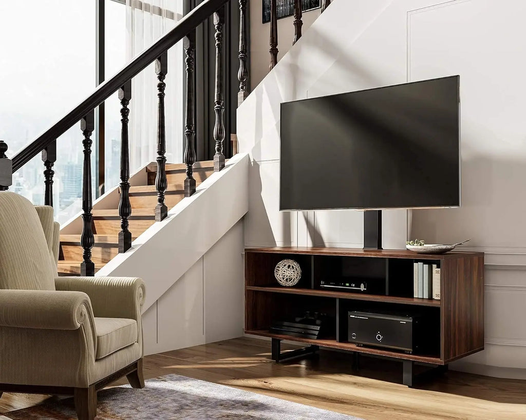 Swivel Floor Tv Stand With Mount For 32 To 70 Inch Tvs Wood Console Holds Up To 110 Pounds For Living Room Bedroom