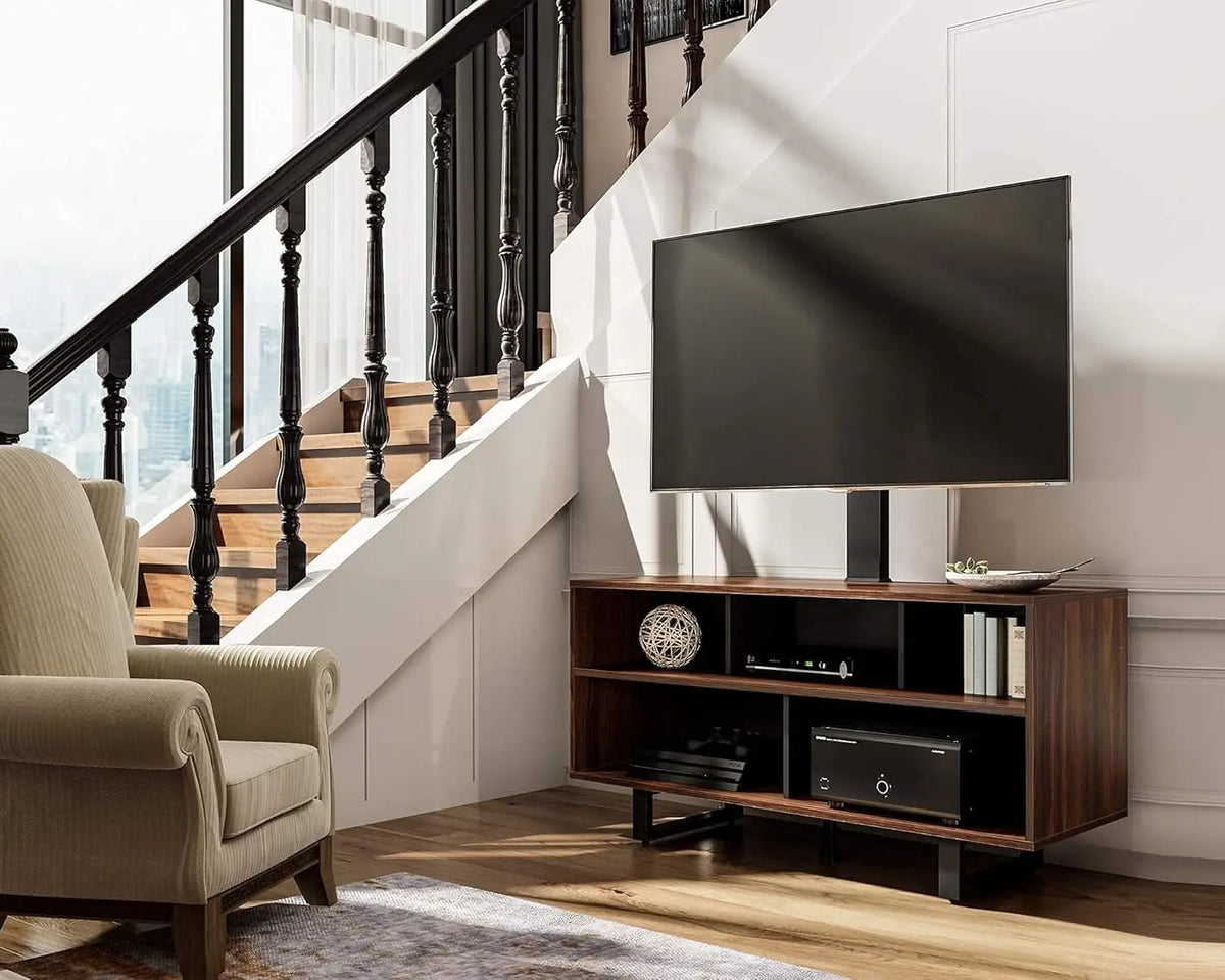 Swivel Floor Tv Stand With Mount For 32 To 70 Inch Tvs Wood Console Holds Up To 110 Pounds For Living Room Bedroom