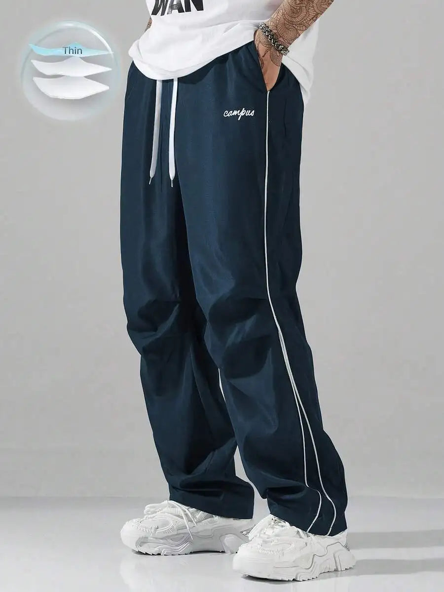 Men's Loose Fit Streetwear Joggers with Side Stripe, Lightweight Fall Pants